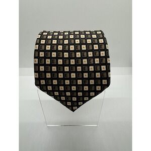 Vintage Ermenegildo Zegna Tie NeckTie Mens Silk Brown Gold Geometric Italy.
